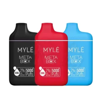 MYLE Meta Box 5000 Puffs 20mg disposable vape device with rechargeable battery and nicotine salt e-liquid in UAE