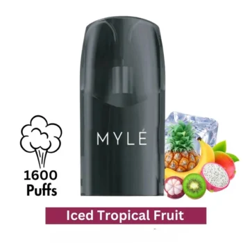 MYLE V5 Iced Tropical Fruit Pods with mango, pineapple, passion fruit, and cooling menthol flavor for MYLE V5 Meta devices in UAE