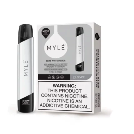 MYLE V5 Elite White Device rechargeable pod system with USB-C charging and compatibility with MYLE V5 Meta Pods in UAE