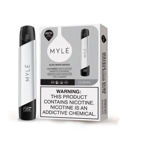 MYLE V5 Elite White Device rechargeable pod system with USB-C charging and compatibility with MYLE V5 Meta Pods in UAE