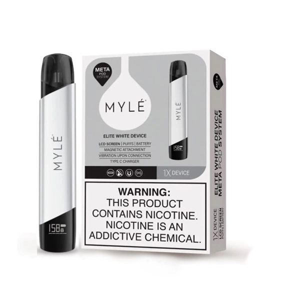 MYLE V5 Elite White Device UAE – Rechargeable Pod System for MYLE V5 Meta Pods MYLE V5 Elite White Device rechargeable pod system with USB-C charging and compatibility with MYLE V5 Meta Pods in UAE