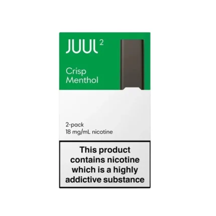 JUUL 2 Crisp Menthol Pods UK with fresh green menthol flavor and 18mg nicotine salt for JUUL 2 devices in UAE