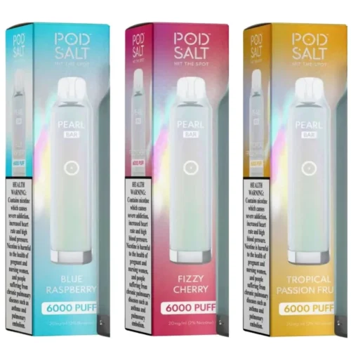 Pod Salt Pearl 6000 Puffs UAE rechargeable disposable vape with mesh coil, USB Type-C charging, and up to 6000 puffs